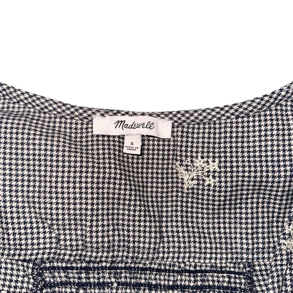 Madewell Black Gingham Floral Blouse S Embroidered Puff Sleeve Cottagecore Top